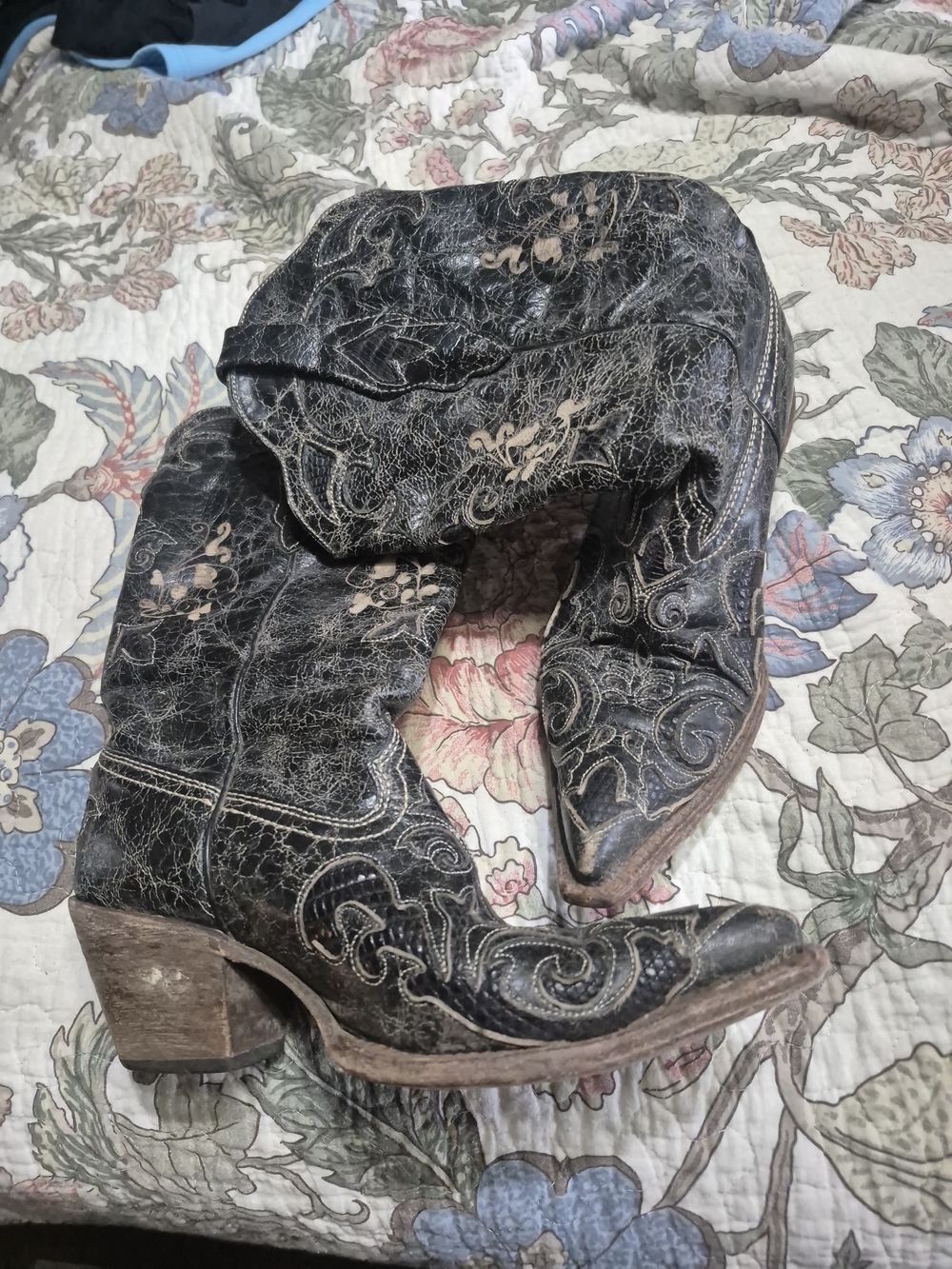 Women's Black Embroidered Western Ankle Boots